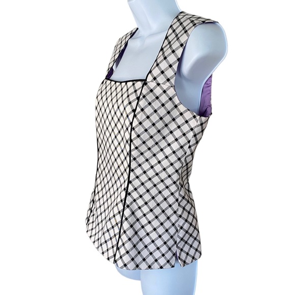 White House Black Market Black and White Plaid Back Cut Out Corset Tank Top - Picture 2 of 10